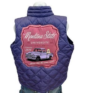 Montana State Bobcat Puffer Vest Purple MEDIUM Pockets Football MSU Goose Down